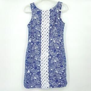 Women's Lilly Pulitzer Upstream Fish Print Shift Blue White Dress 6